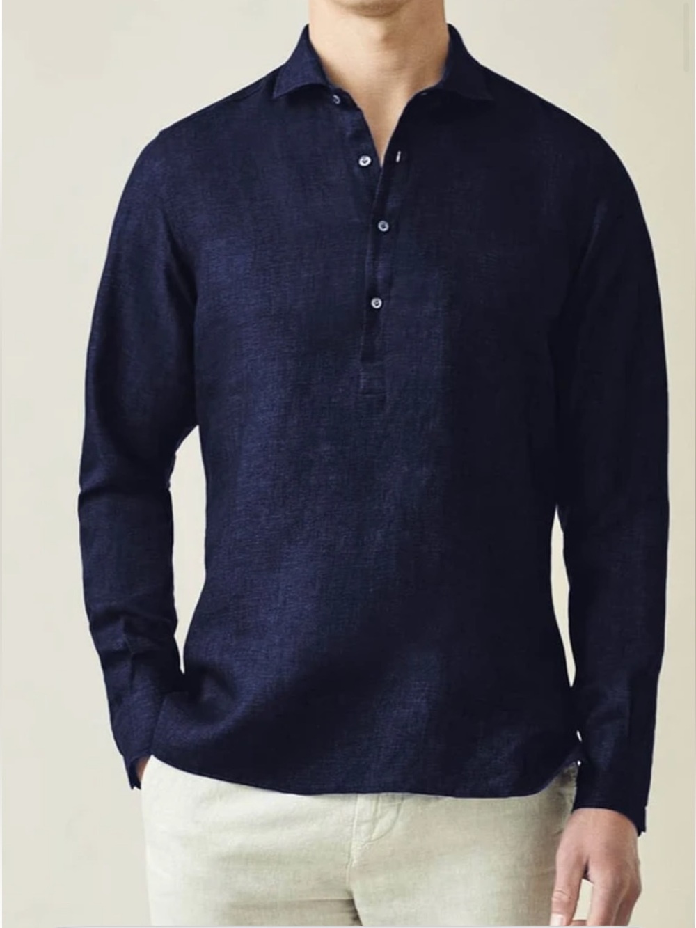 Luca Faloni Blue Linen Long Sleeve Popover Shirt – Made in Italy